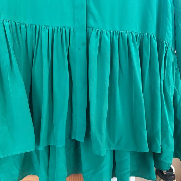 Tibi green silk long sleeve button up peplum ruffle bottom blouse SIZE 2 - Picture 3 of 6